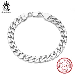ORSA JEWELS Solid 925 Sterling Silver Italian 3.6mm 5mm 7mm Diamond-Cut Cuban Link Chain Bracelet for Women Men 7”, 8