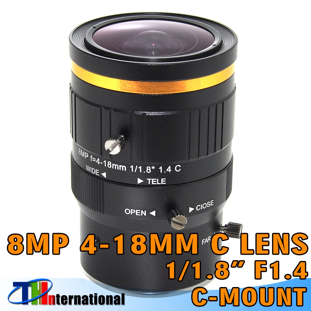 

8MP 4-18mm Lens C Mount IR Correction Manual Iris Focus 1.4 Aperture 1/1.8" Image Format HD Industrial Security Camera