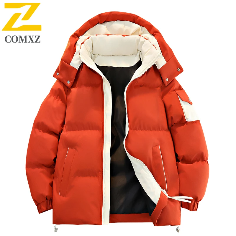 2025年暖かいコットンジャケット メンズ 冬 厚手 フード付き カップルコート ファッション ストリートウェア 防寒 アウトドア デイリーウェア パーカー