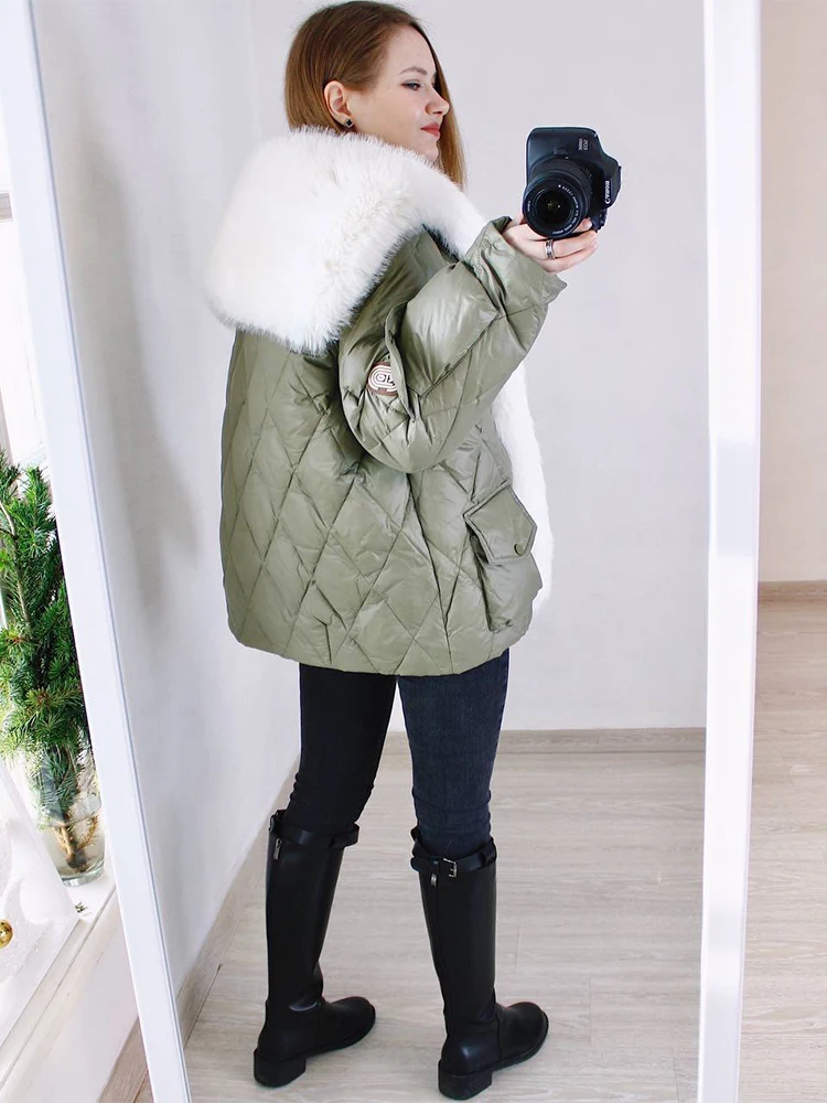 Navy Collar Long Fur Collar Parker Down Jacket Winter Jacket Women 2023 Women White Duck Down Warm Cotton Parka Coat Winter Coat