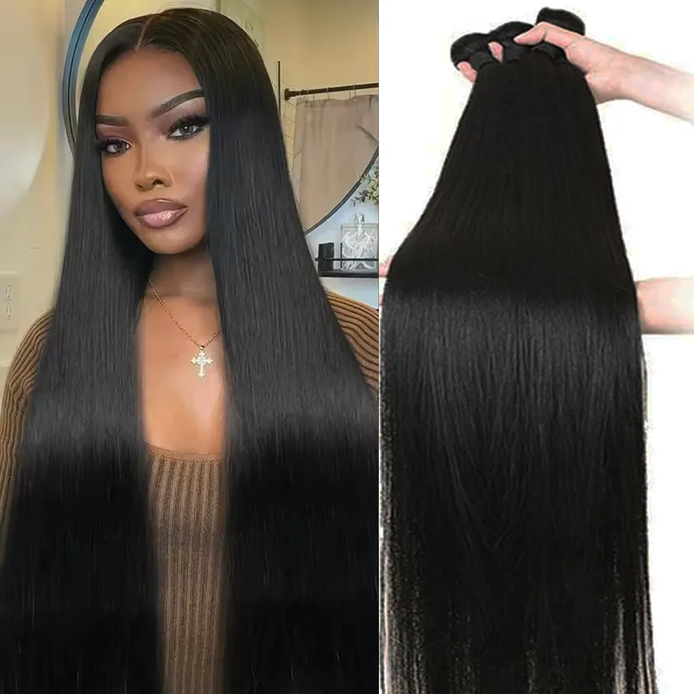 

Прямые пучки человеческих волос, 100% человеческие волосы, натуральный черный, 10-40 дюймов, парик из волос Remy, пучки необработанных волос для чернокожих женщин, 1/3/4 шт.