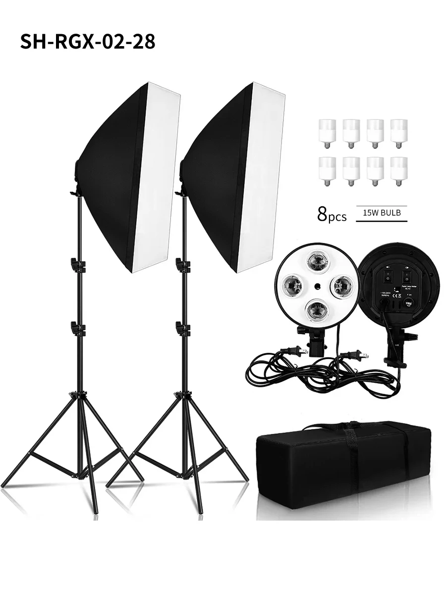 50x70 Photography Softbox Studio Photo Lighting Kit Soft Box Continuous Light System For Camera With 5500K E27 Photographic Bulb