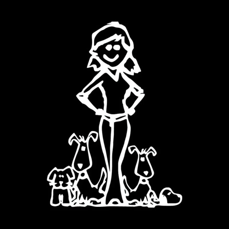 Crazy Dog Lady Funny Family Vinyl Car Sticker Cartoon Motorcycle Vinyl Decals Black/Silver14.2*19.5CM