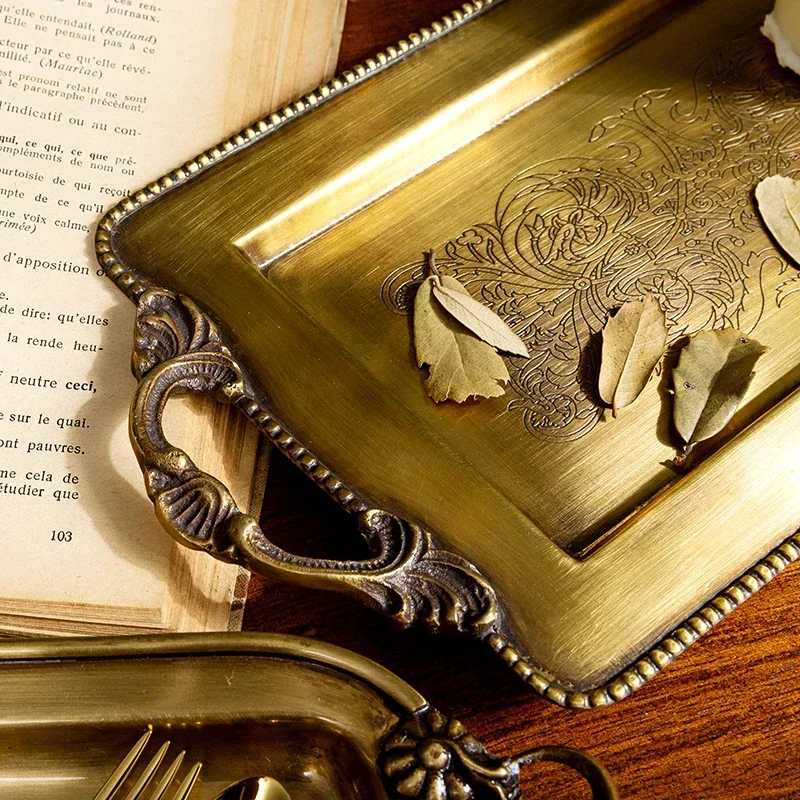 Vintage European Style Brass Fruit Tray Carved Imported Ornament for Coffee Table Dining Plate Jewelry Crafts