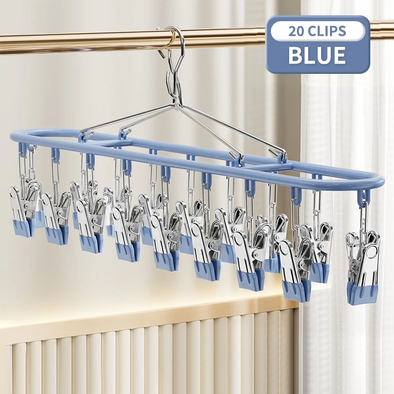*1Pcs Stainless Steel Sock Hanger with 20 Clips Windproof Multi-Clip Drying Rack Underwear Socks Balcony Storage Rack image 3