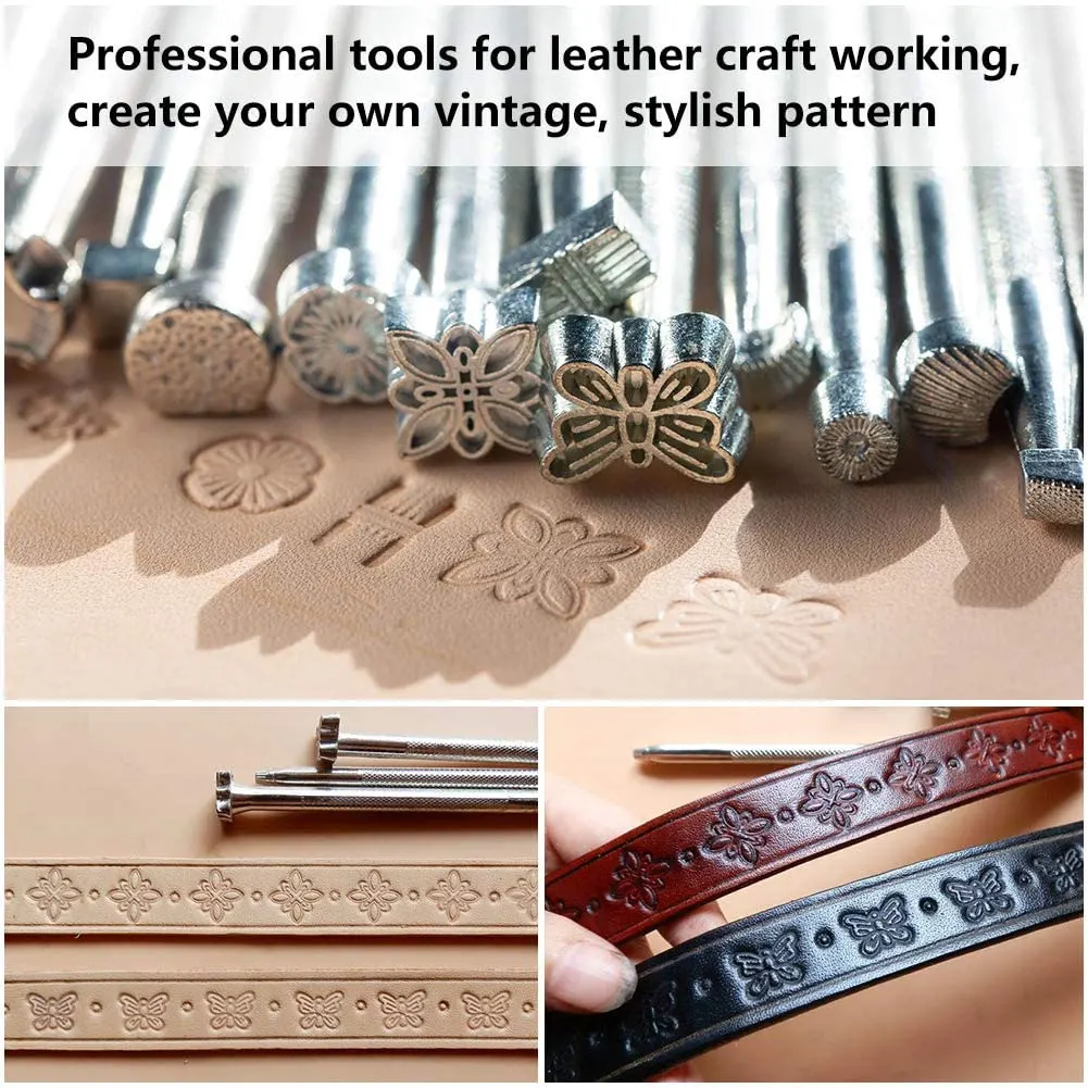 20x Leather Printing Tool Alloy Carving Hand Making Craft Punch Stamp Sculpture Printed DIY Metal Leather Working Saddle Staming