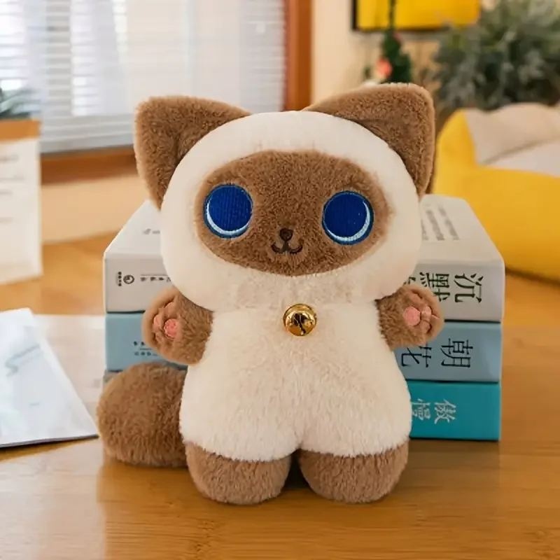 25 سنتيمتر جديد Kawaii لينة الكرتون الحيوان سلسلة سيامي القط مع جرس ألعاب من القطيفة رفيق الدمى هدايا عيد الميلاد للأطفال