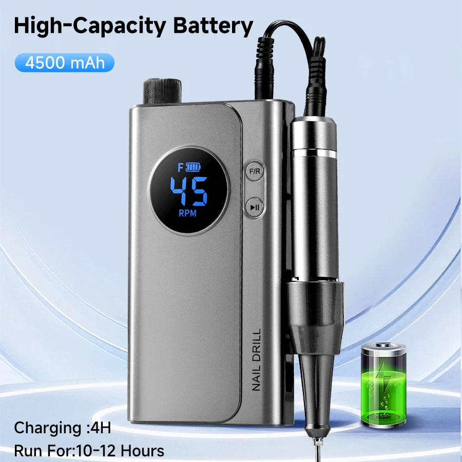 Professional Rechargeable Nail Drill Machine, 45000RPM, 4500mAh Large‑Capacity Battery, Portable Electric Nail File with Drill Bits Kit, Manicure Pedicure Tool for Salon & Home Use view 5