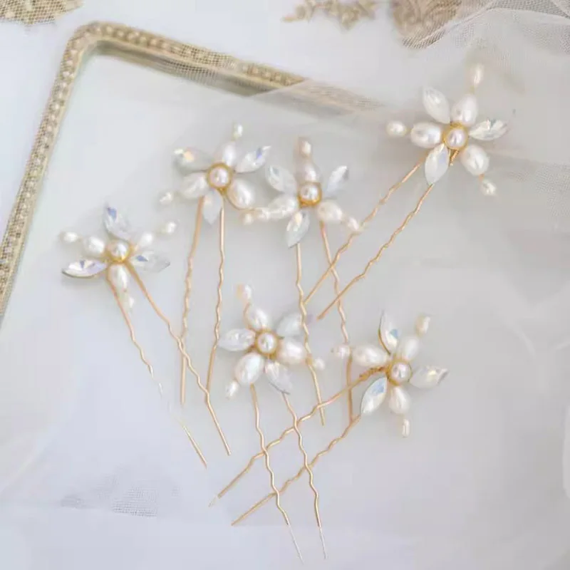 Handmade Bridal Hair Pins Clips Freshwater Pearls Women Jewelry Pieces Gold Color Wedding Jewelry Accessories