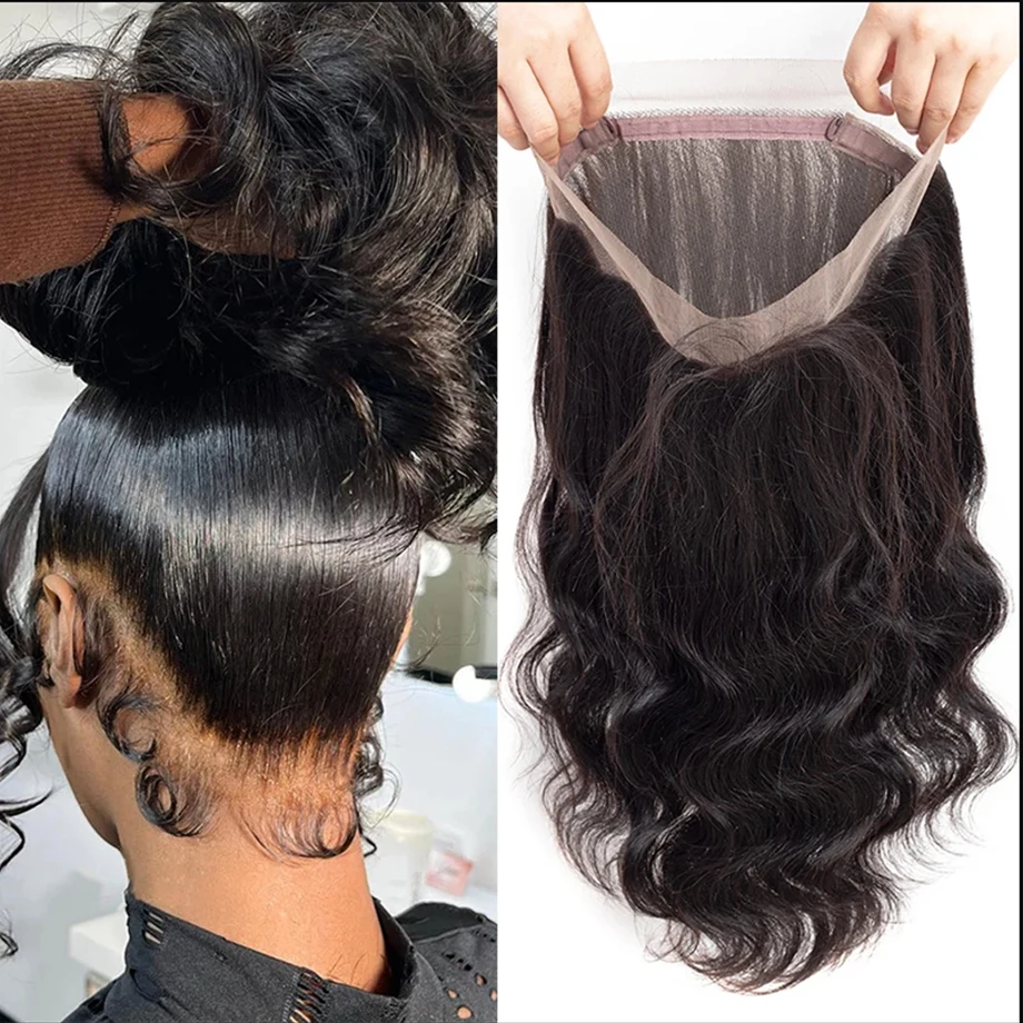 360 Lace Frontal Only Brazilian Body Wave Human Hair Straight Pre-plucked Transparent Lace Closure Only Natural Color Remy Hair