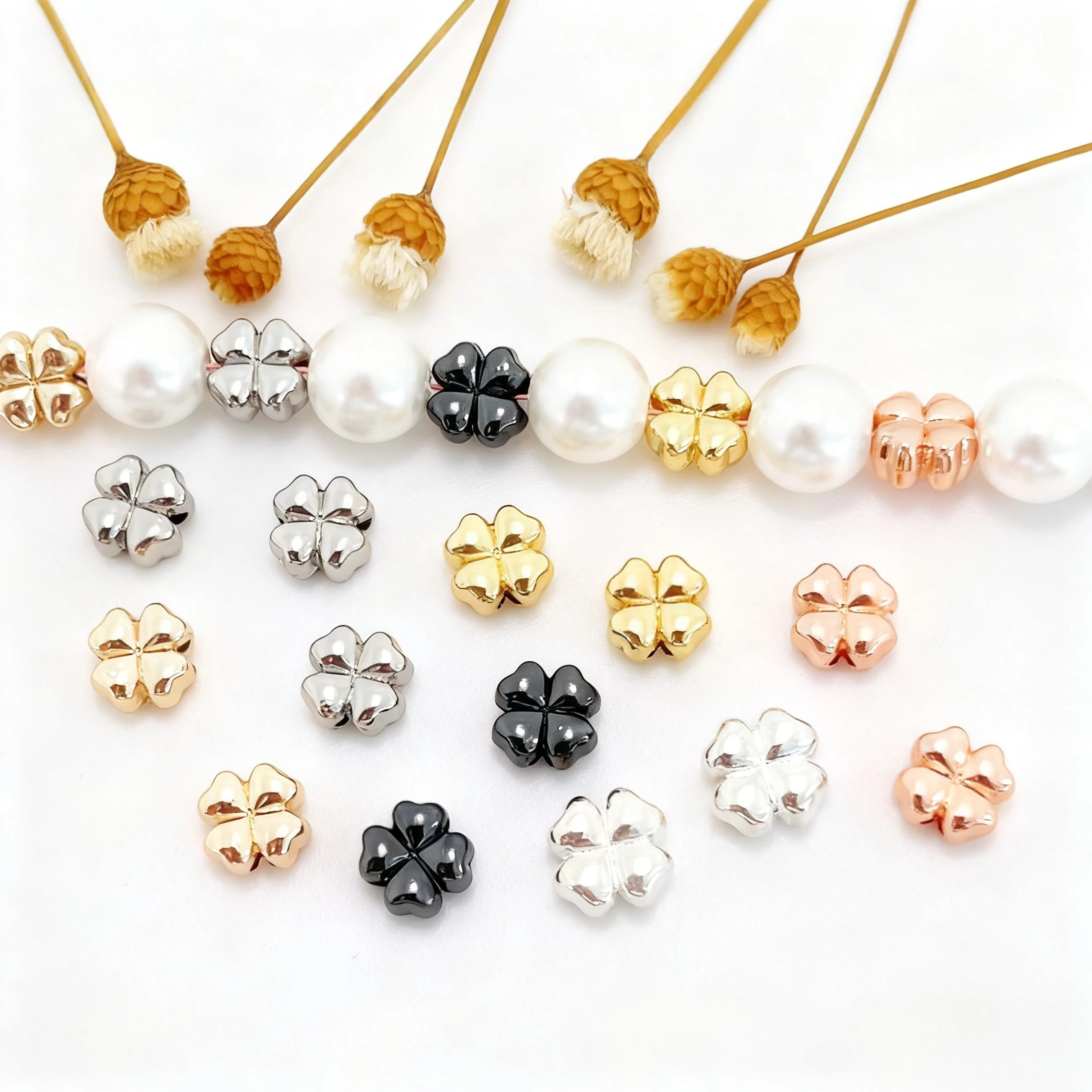 

10 Pieces of Copper-plated Fat Four-leaf Spacer Beads DIY Pearl Bracelet Necklace Accessories Jewelry Making Materials Wholesale