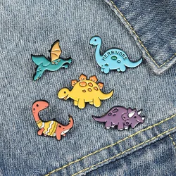 Cartoon Dinosaur Enamel Pins Stegosaurus Pterosauria Brooches for Kids Friends Jurassic Animal Badges Bag Lapel Pin Jewelry Gift