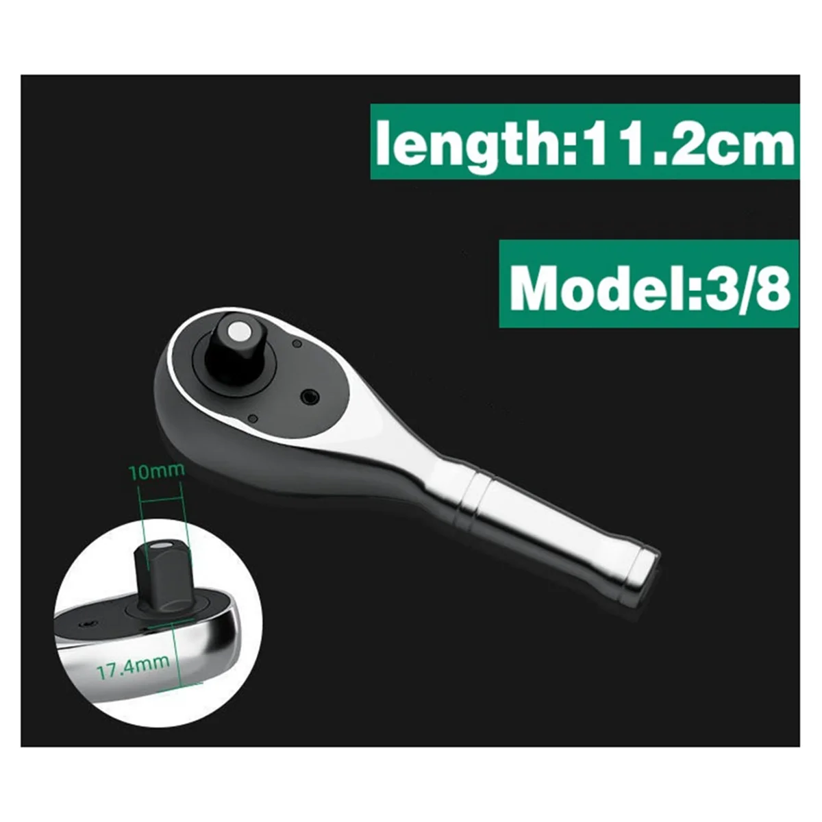 퀵 소켓 래칫 렌치, 양방향 짧은 핸들, 72 톱니 스패너, 미니 자동차 손 수리 도구, 3/8 인치