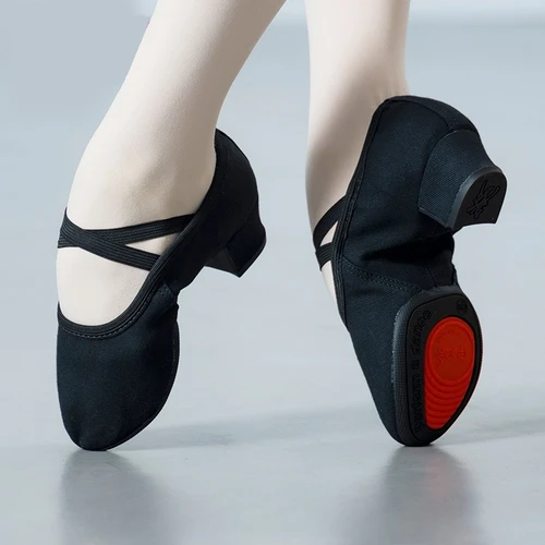 Imagen 2 del producto Zapatos de baile de Ballet de cuero Natural de tela para mujer, zapatos de baile de Salsa de Jazz suave de tacón medio, zapatillas de deporte para niñas, zapatos de Yoga