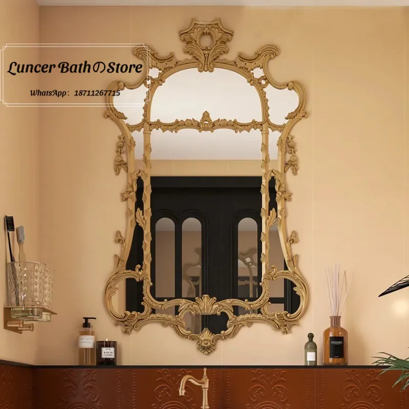 

french retro fireplace decorative mirror european style washbasin bathroom wall-mounted vanity mirror