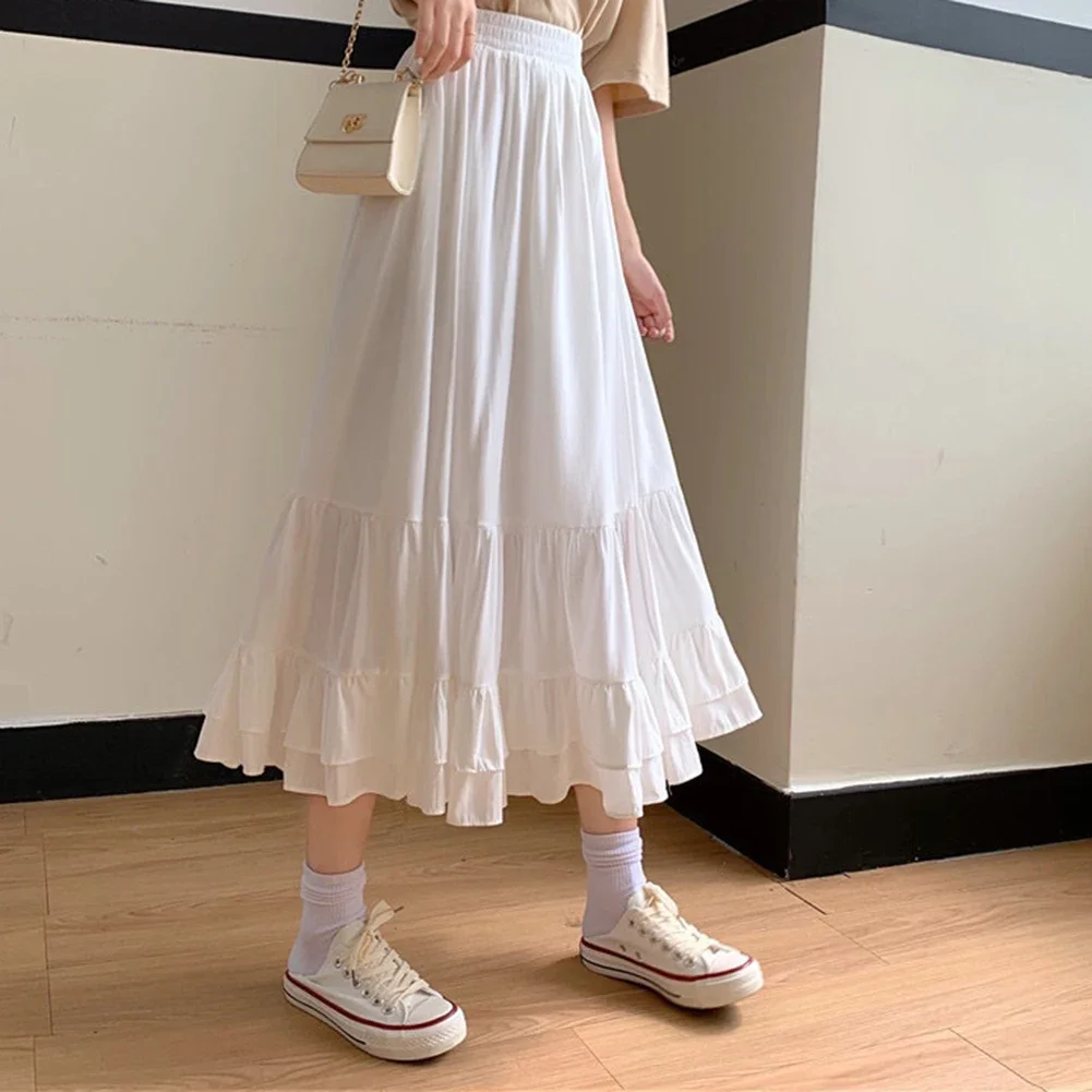 

Fairy Style Skirt High Waist Skirt Daily Casual Daily Wear Leisure Wear Slightly Elastic Fabric Solid Color Pattern