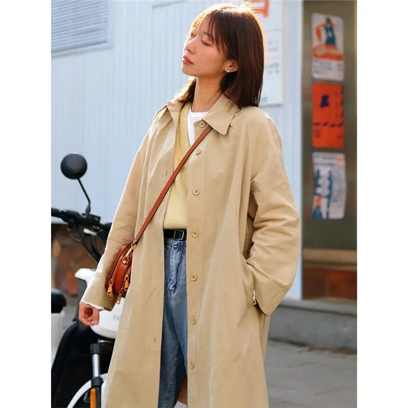 Spring Autumn Women's Mid-Length Thin Coat Single Button Cotton 00% New 2025 Japanese Sle Small Size Friendly Outerwear