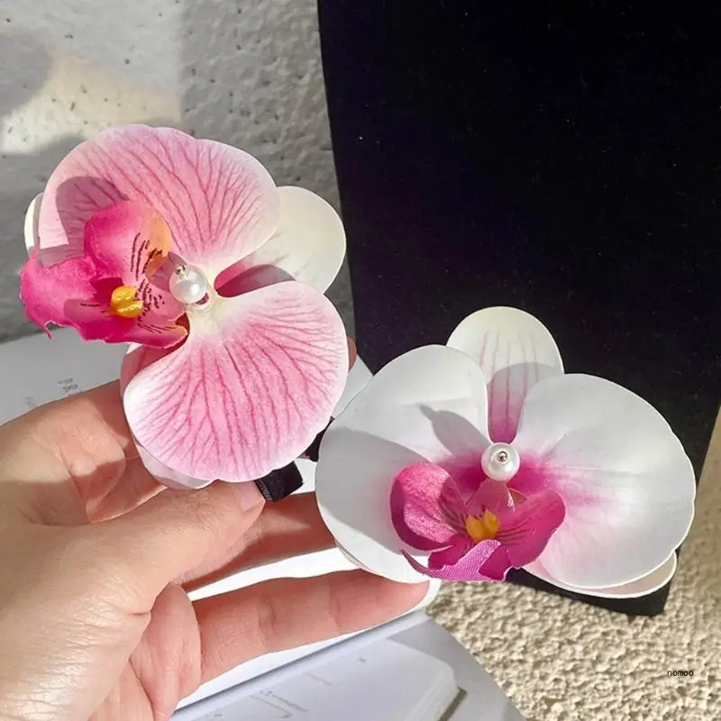 Set of 2 Pink Orchids Hairpins Flower Hair Grip Sweet Women Girl Side Barrettes