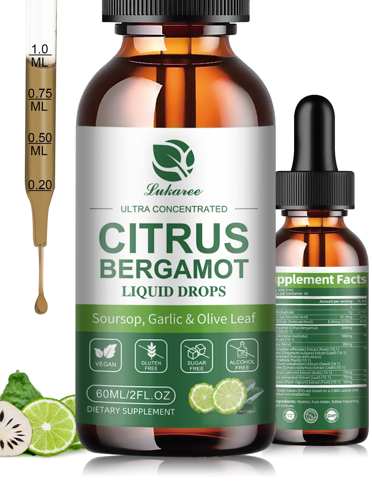 

Lukaree 1000Mg Organic Citrus Bergamot Drop Support Immunity,Cholesterol and Cardiovascular Health Relieve Stress Antioxidant