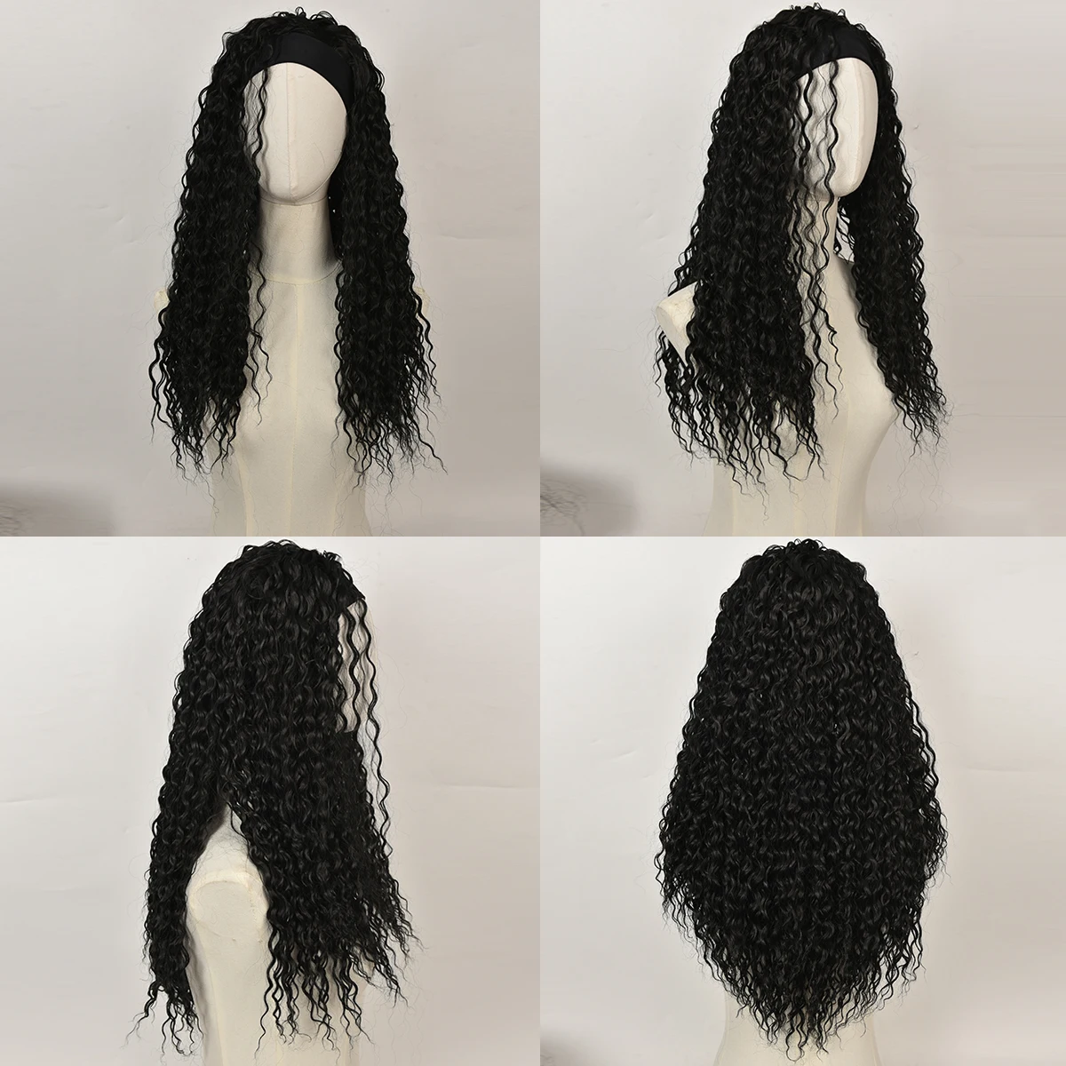 Synthetic black silk scarf small curly wig women's curly hair no bangs long curly hair heat-resistant headgear wig