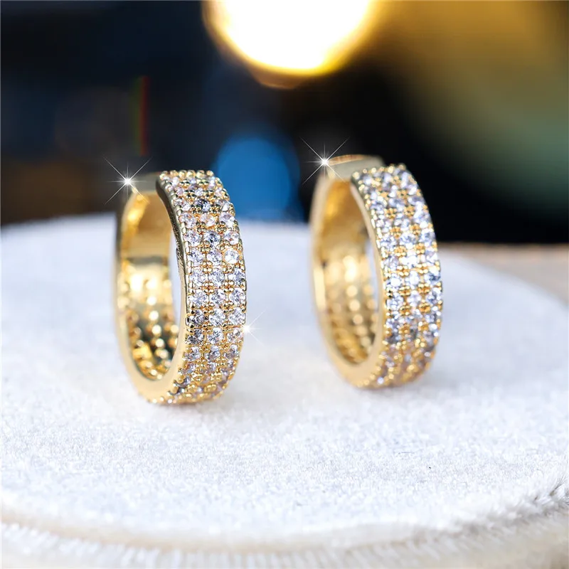 Cute Female Male White Zircon Small Huggie Earrings Charm Yellow Gold Color Wedding Jewelry For Women Men Ear Buckle