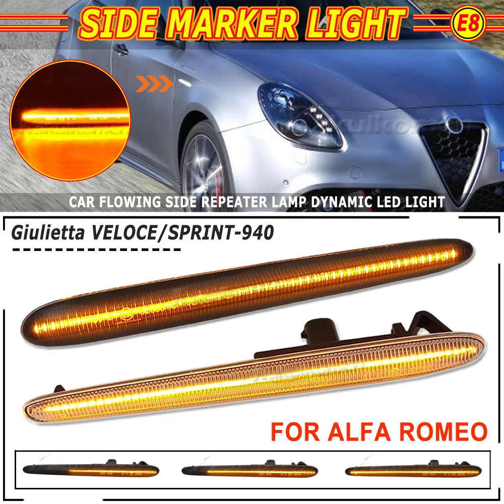 2Pcs LED Dynamic Side Marker Lights Arrow Turn Signal Blinker Lamps For Alfa Romeo Giulietta 940 Juliet Sprint Veloce 2010-2021