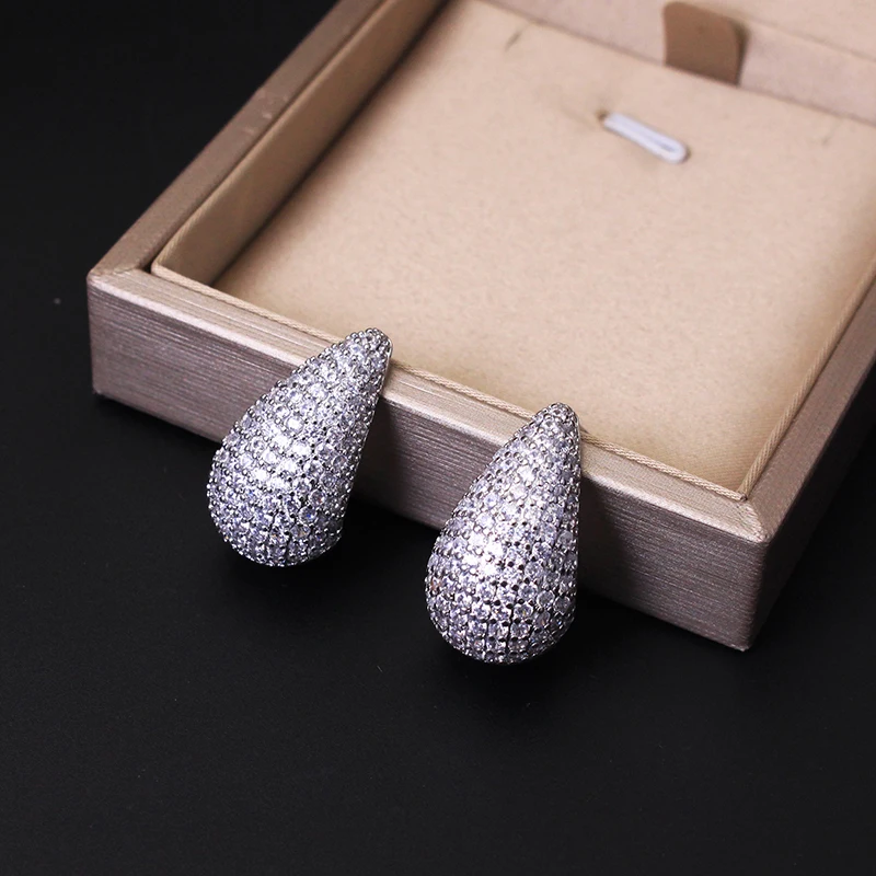 New Luxury Zircon Water Drop Earrings For Women Shiny Zirconia Inlay Teardrop Earring Fashion Wedding Party Jewelry Accessories