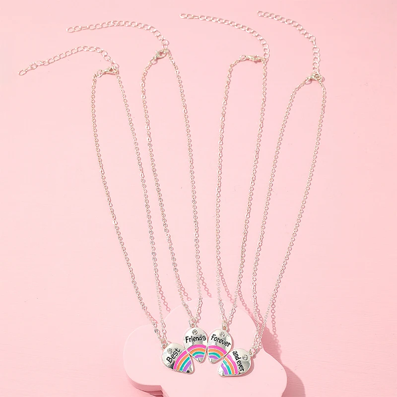 4Pcs/set Best Friends Forever And Ever Rainbow Pendant BFF Necklace Good Friends Friendship Jewelry Gift for Girls