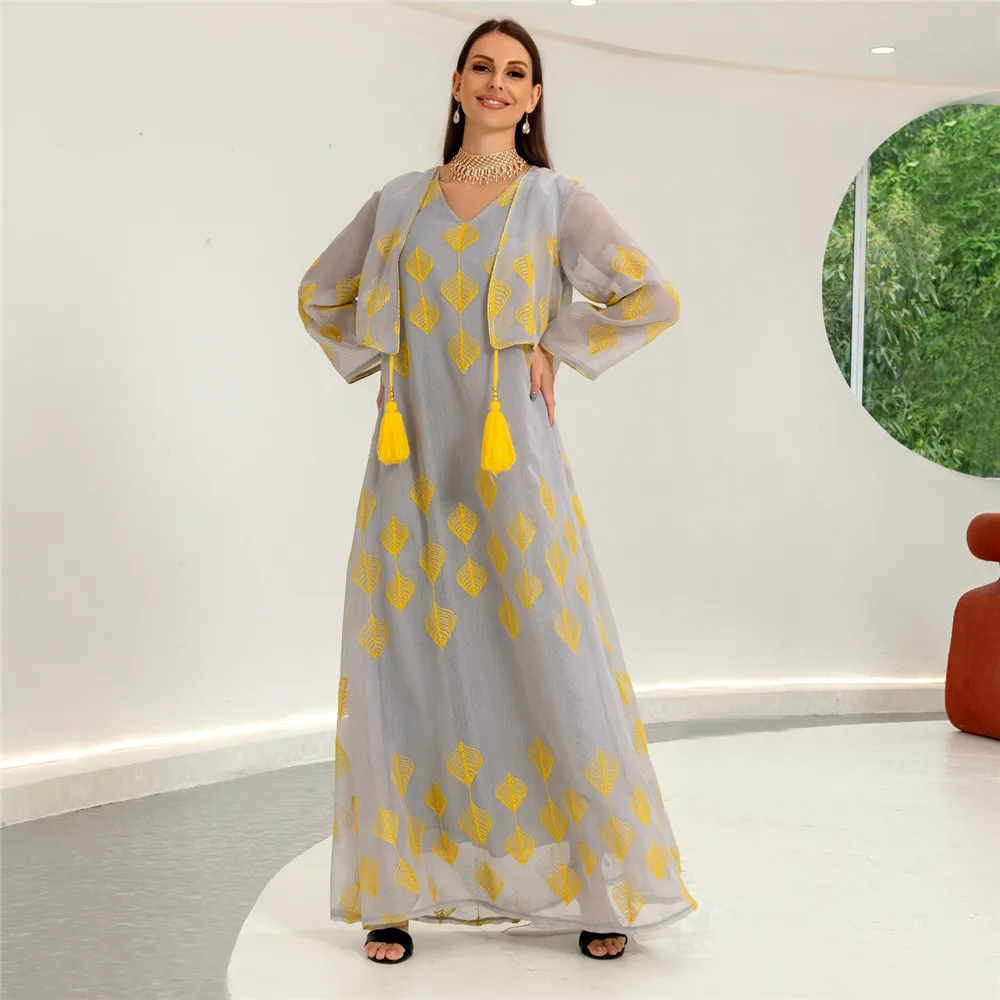 

Eid Mubarak Muslim Women Tassel Embroidery Maxi Dress Marocain Abayas Dubai Turkey Kaftan Ramadan Jalabiya Caftan Party Dresses