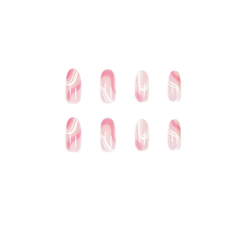 Unhas postiças wearable com linhas removíveis, Unhas simples rosa e brancas, Manicure série pop, Melhore a beleza, Caixa 24pcs