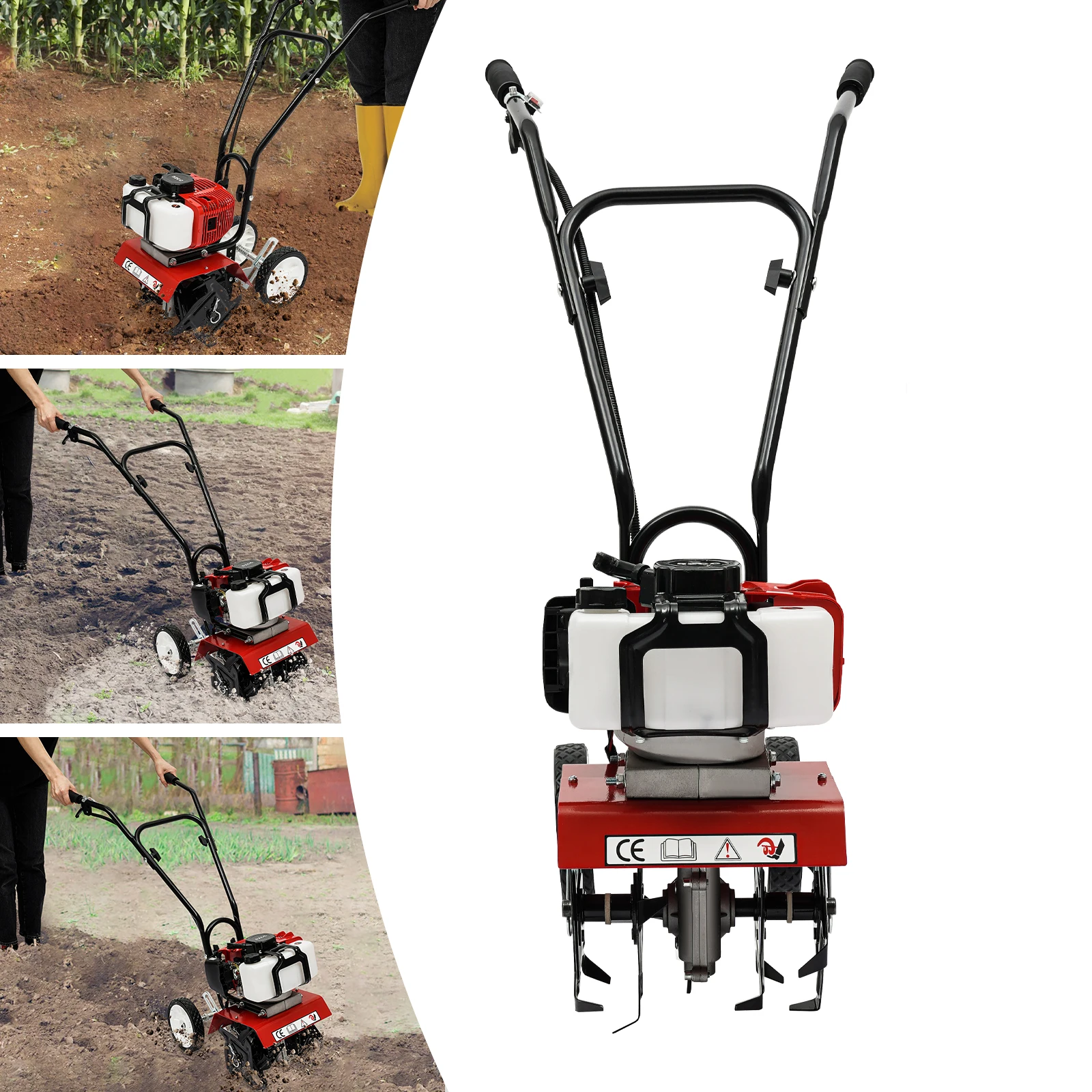 52CC 2 Stroke Mini Tiller Cultivator,Petrol Power Tiller Rototiller Lawn Device