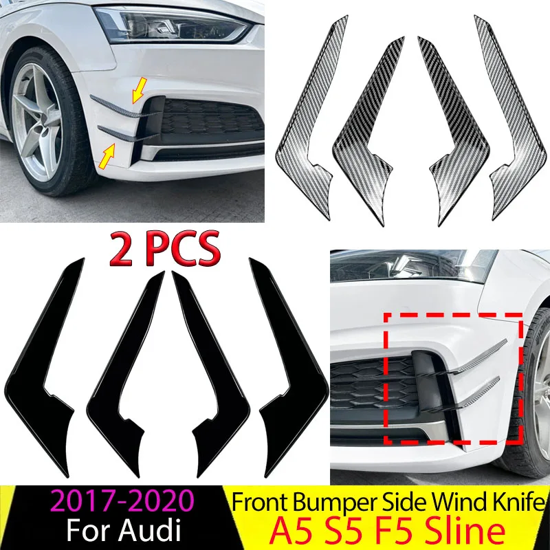 

For Audi A5 S5 F5 Sline 2017-2020 Front Bumper Side Wind Knife Stickers Spoiler Splitter Body Kit Tuning Guard Vent Frame Trim