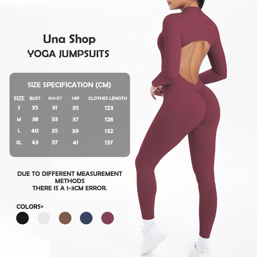 

Una-Shop Back Hollow Yoga Jumpsuits For Women Gym Fitness Quick Dry Sports Bodysuits With Long Sleeves Workout Suits Sportswear