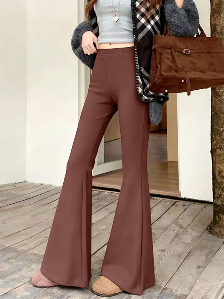 Bla Fce gevoerde hoge taille slanke uitlopende broek dames winter gevoerde afslankende casual lange broek