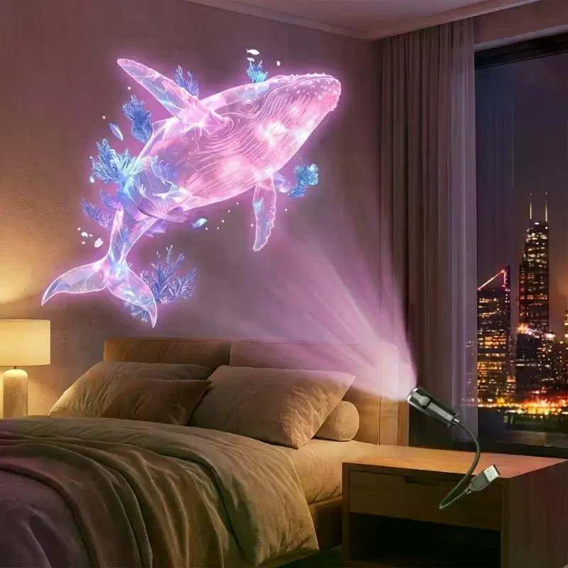 LED USB-Projektorlampe Ozean-Projektionsleuchte mit 8 Stück Meereslebewesen-Lichtpaneelen Dekorative Decken-Nachtbeleuchtung