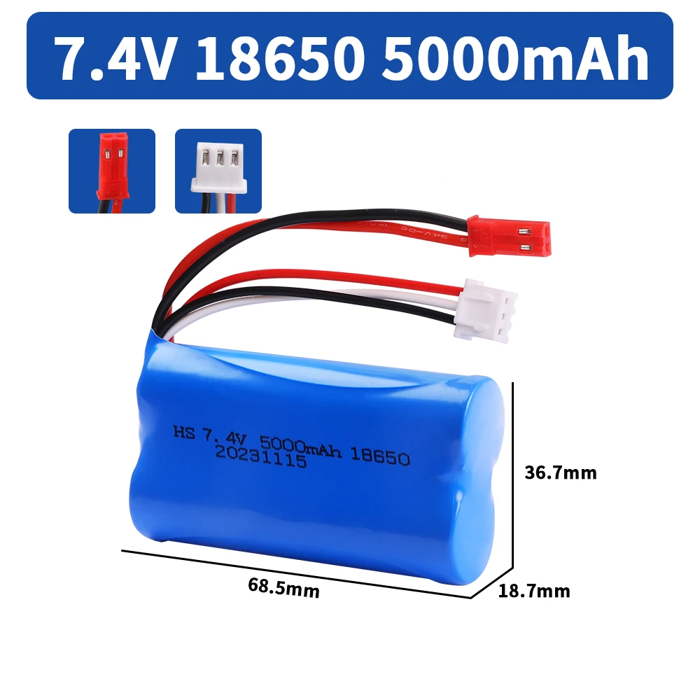 7.4V 5000mAh 18650 2S lipo battery JST PLUG For Remote Control helicopter Car Boats Toys parts upgrade 7.4V Li-po battery