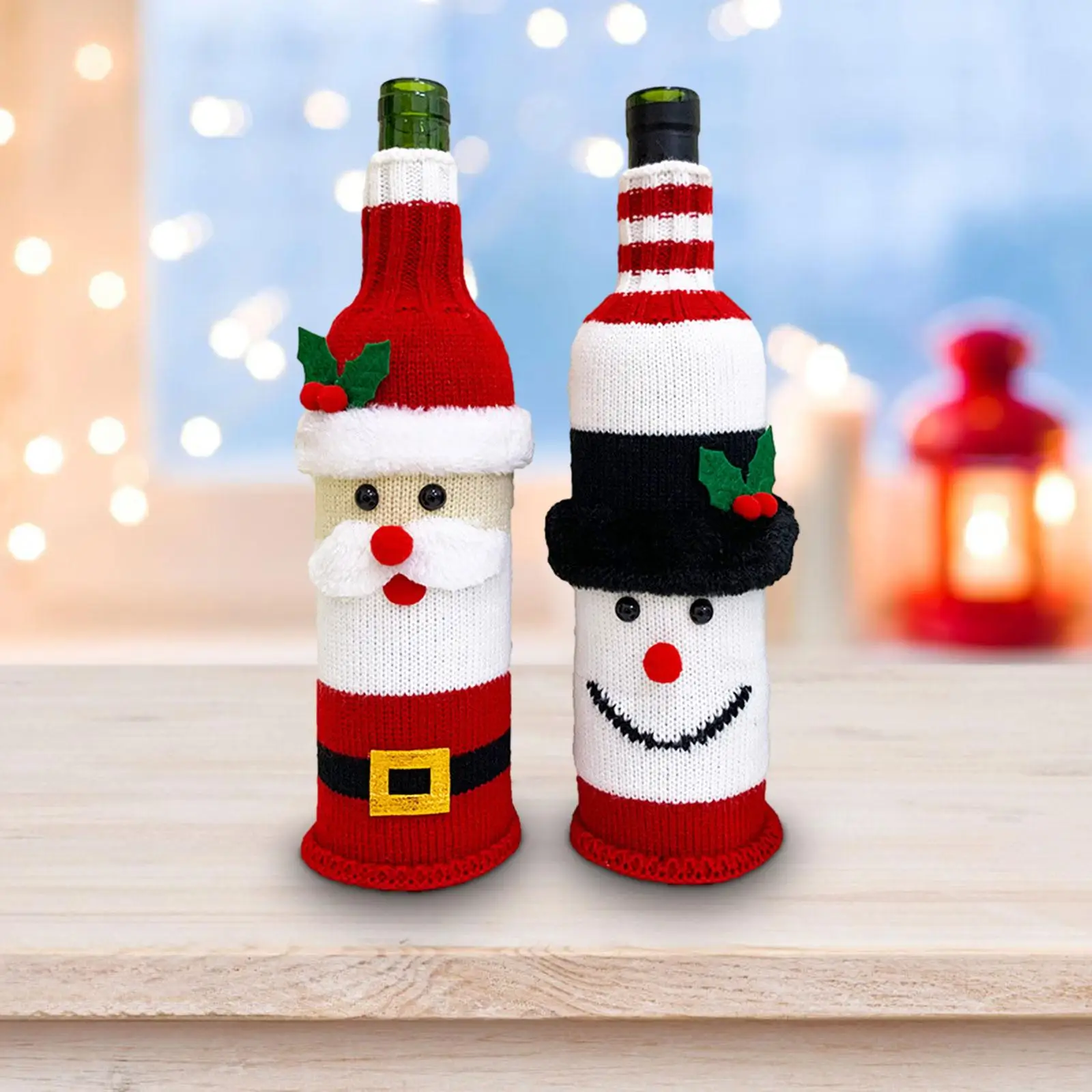 2x Christmas Wine Bottle Covers Dining Table Decorations Clothes Wine Bottle Sleeves for Home Bar Holiday New Year Christmas