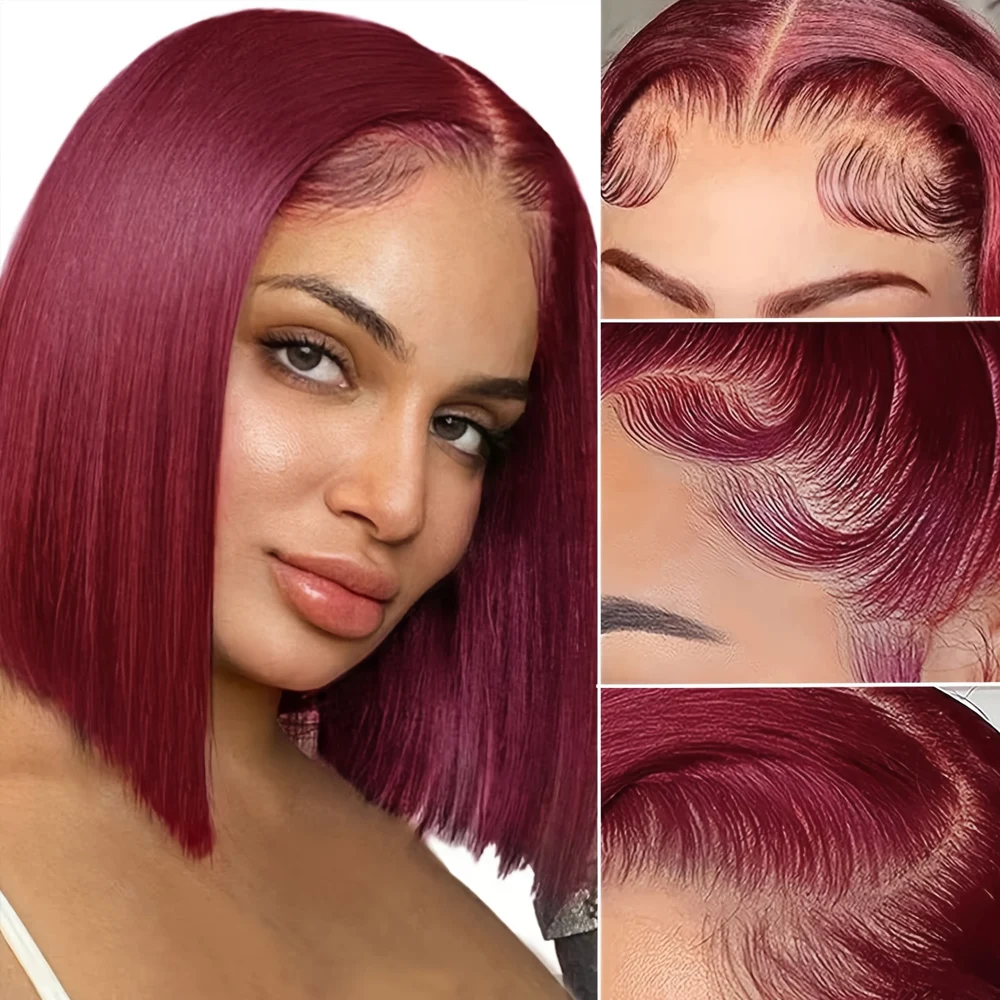 13x4 Human Hair Wig Burgundy Straight Bob Hair Wig Human Hair 99J 13x4 Bob Wig Lace Front Human Hair Wigs Transparent Lace Front