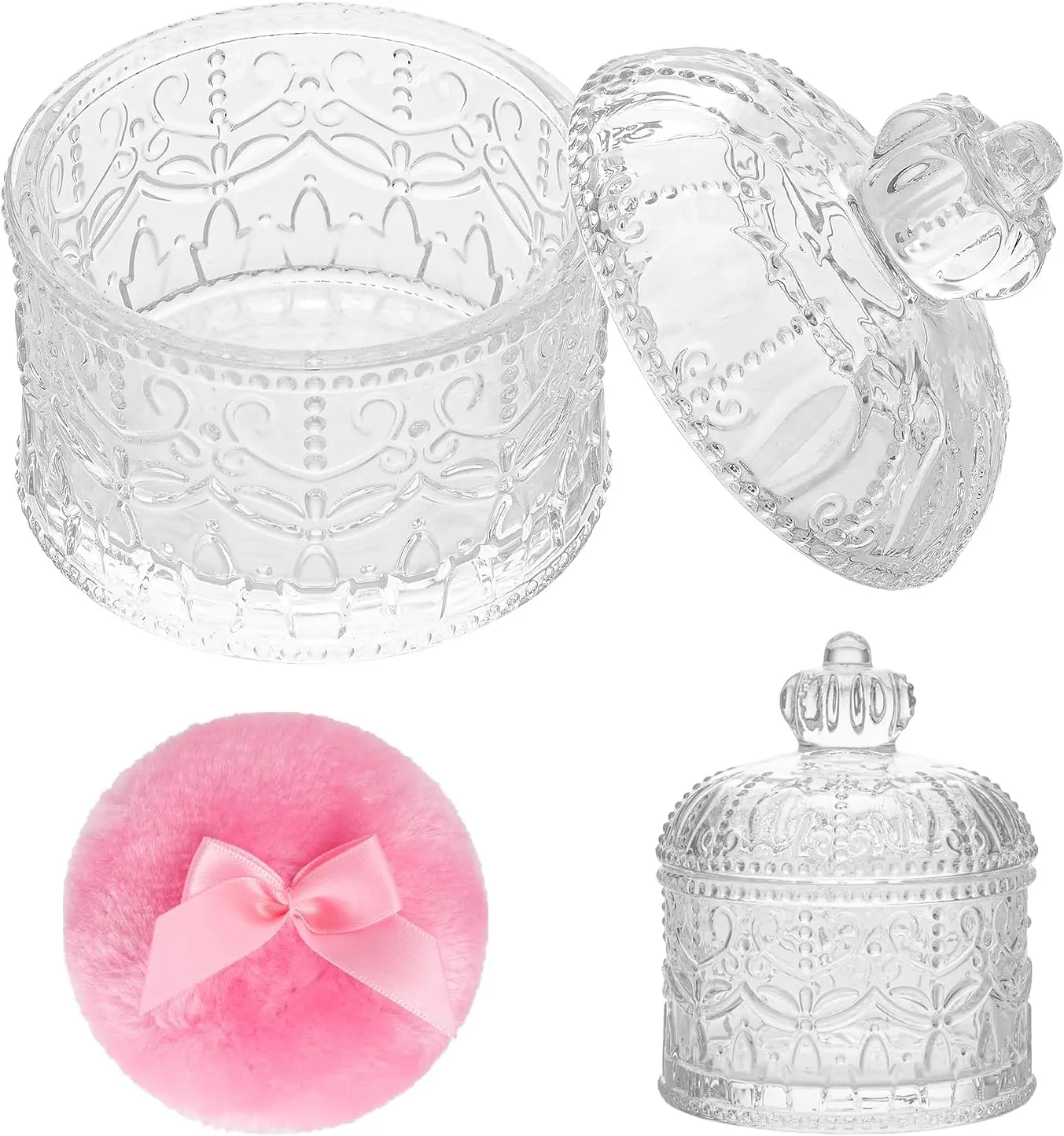 

Набор из 2 велюровых пуховок для пудры с хрустальным стеклянным контейнером, мягкие, моющиеся, для макияжа лица и тела