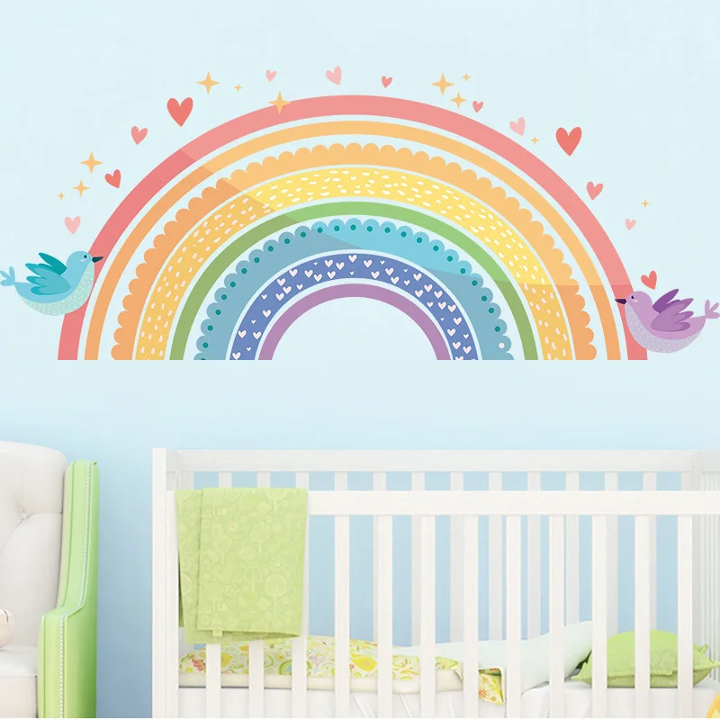 Colorful Rainbow Bird Love Wall Stickers for Children's Room  Kids Baby Nursery Room Decor Removable Wall Decals Home Decoration - view 3