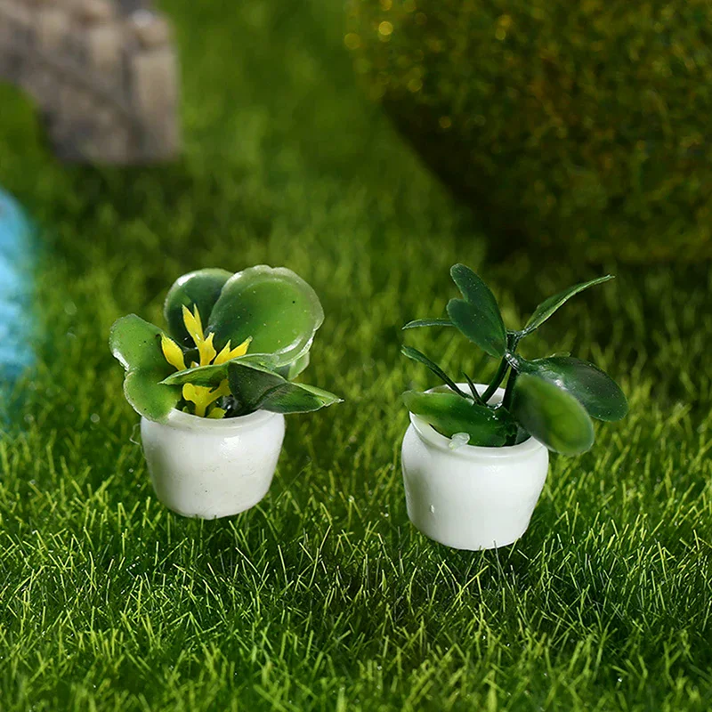 4 قطعة 1:12 دمية مصغرة شجرة صغيرة بوعاء للنباتات الخضراء في وعاء أثاث بيت الدمية ديكور المنزل محاكاة أصائص زرع #5