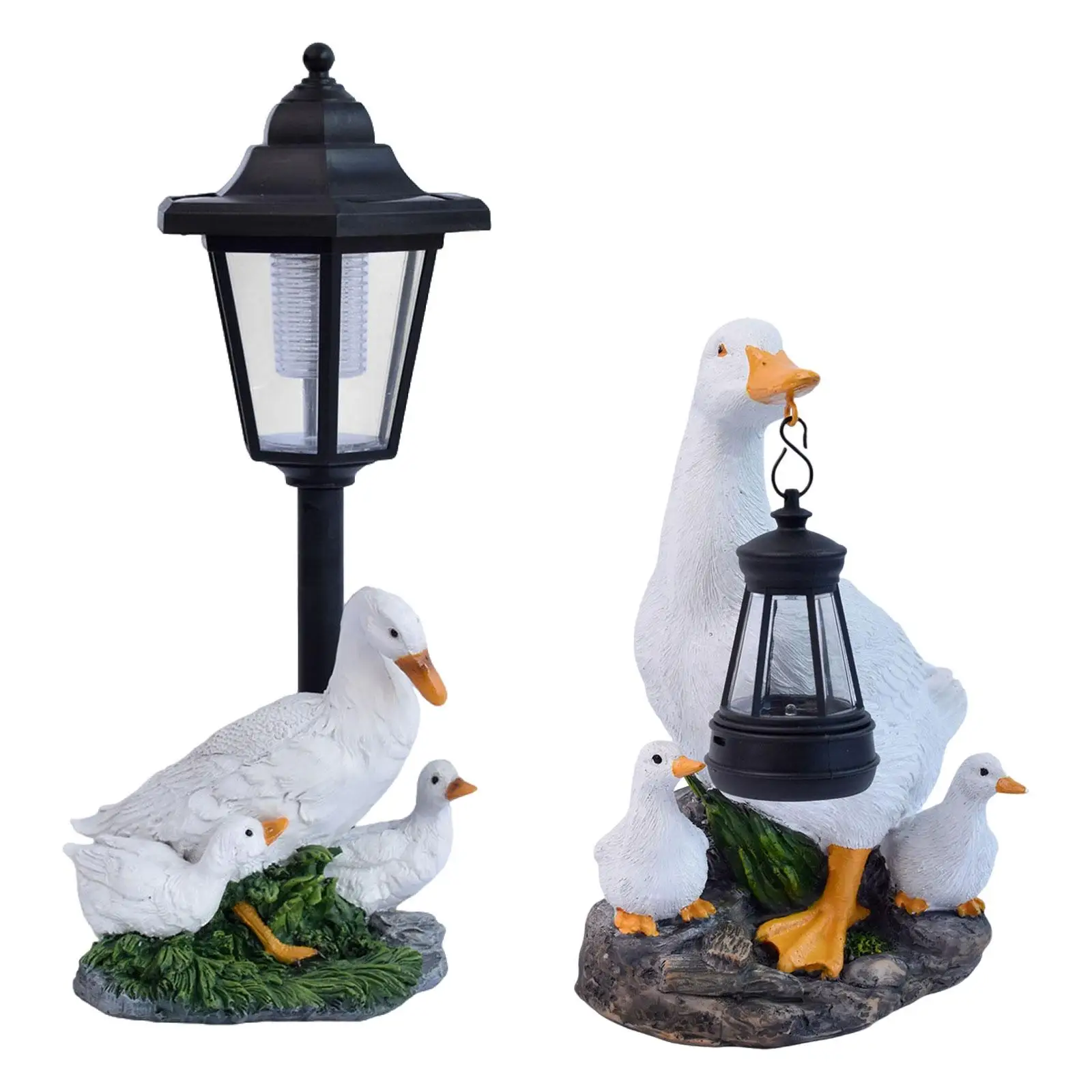Decorative Duck Garden Statue with Solar Lamp Weatherproof Animal Ornament for Outdoor Garden Accessories