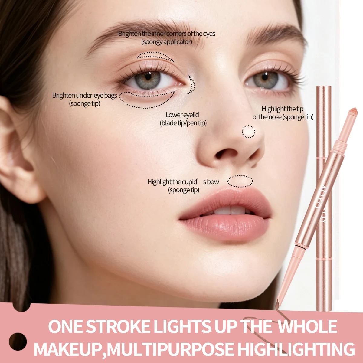 QXQY Double Headed Silkworm Pen with Brush Head, Full Eyes, Three Dimensional Big Eyes Peach Blossom Pink Makeup view 4