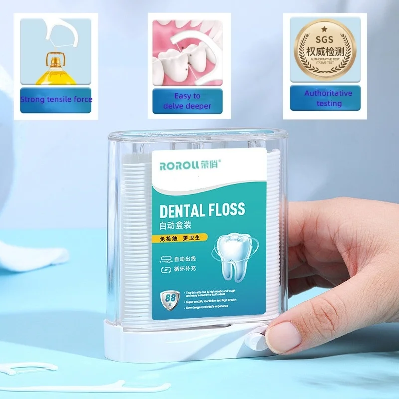 Floss Pickup Distributor with 88pcs Floss Pop-Up Automatic Holder Portable Storage Box Toothpick Oral Care
