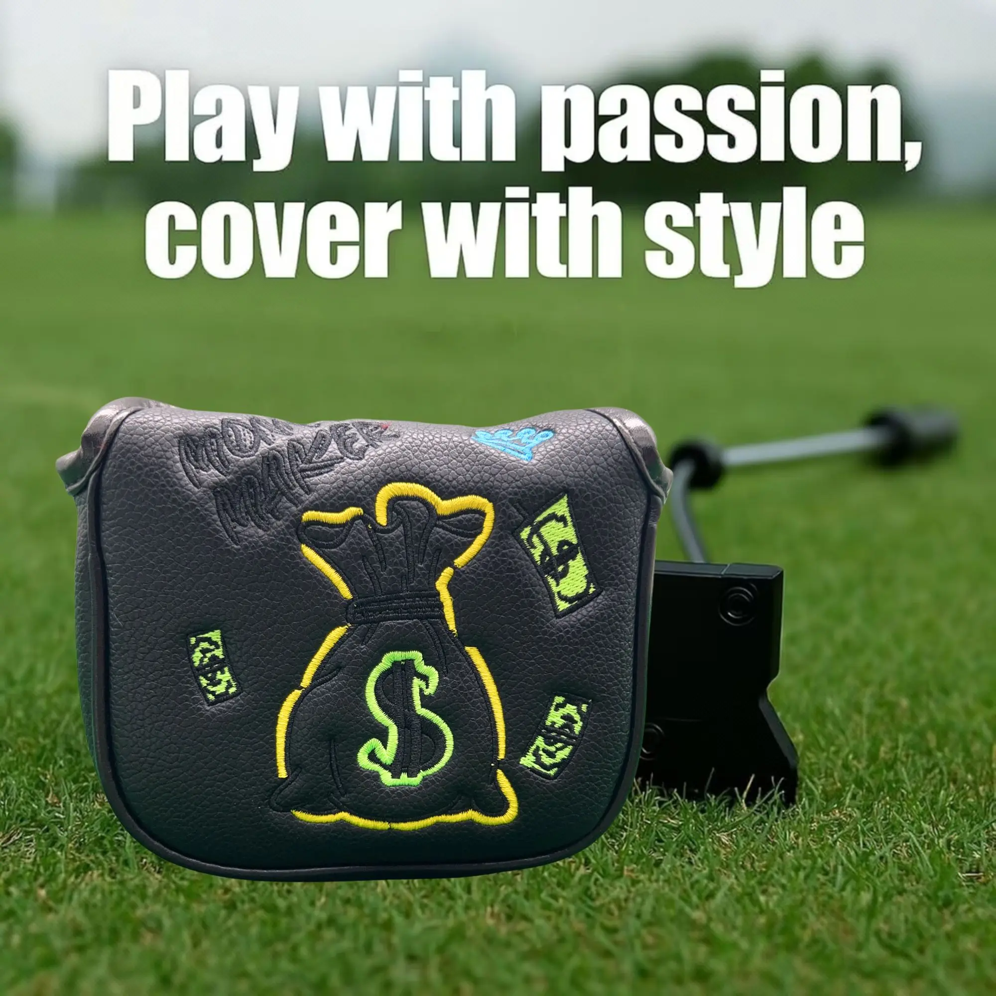 Embroidered Dollar & Money Motif Design Golf Club Headcover Funny Mallet Putter Head Cover  Great Christmas Gift For Golf Lovers