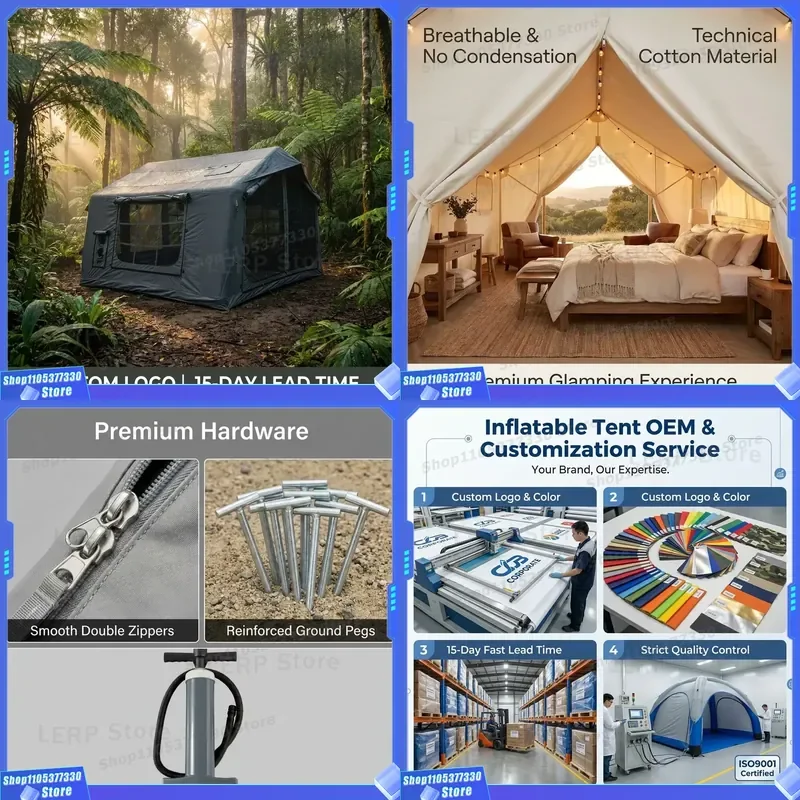 Luxury Inflatable TC Cotton Tent Breathable No Condensation Technical Cotton Air House for High End Glamping Resort