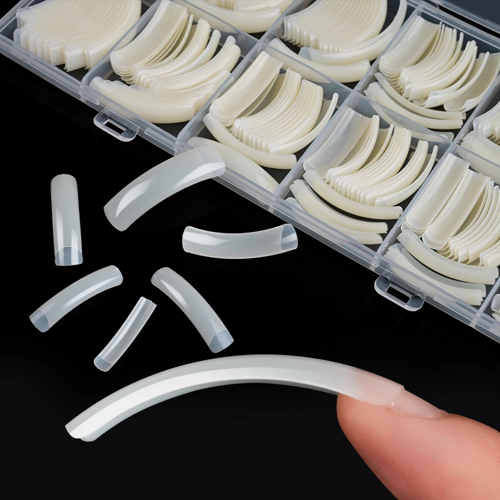 240Pcs Extra Long C-Curve Press-On Nail Tips Halfl Cover Square Hawk Curved White Fake Nail Bend Artificial Acrylic Fake Nail