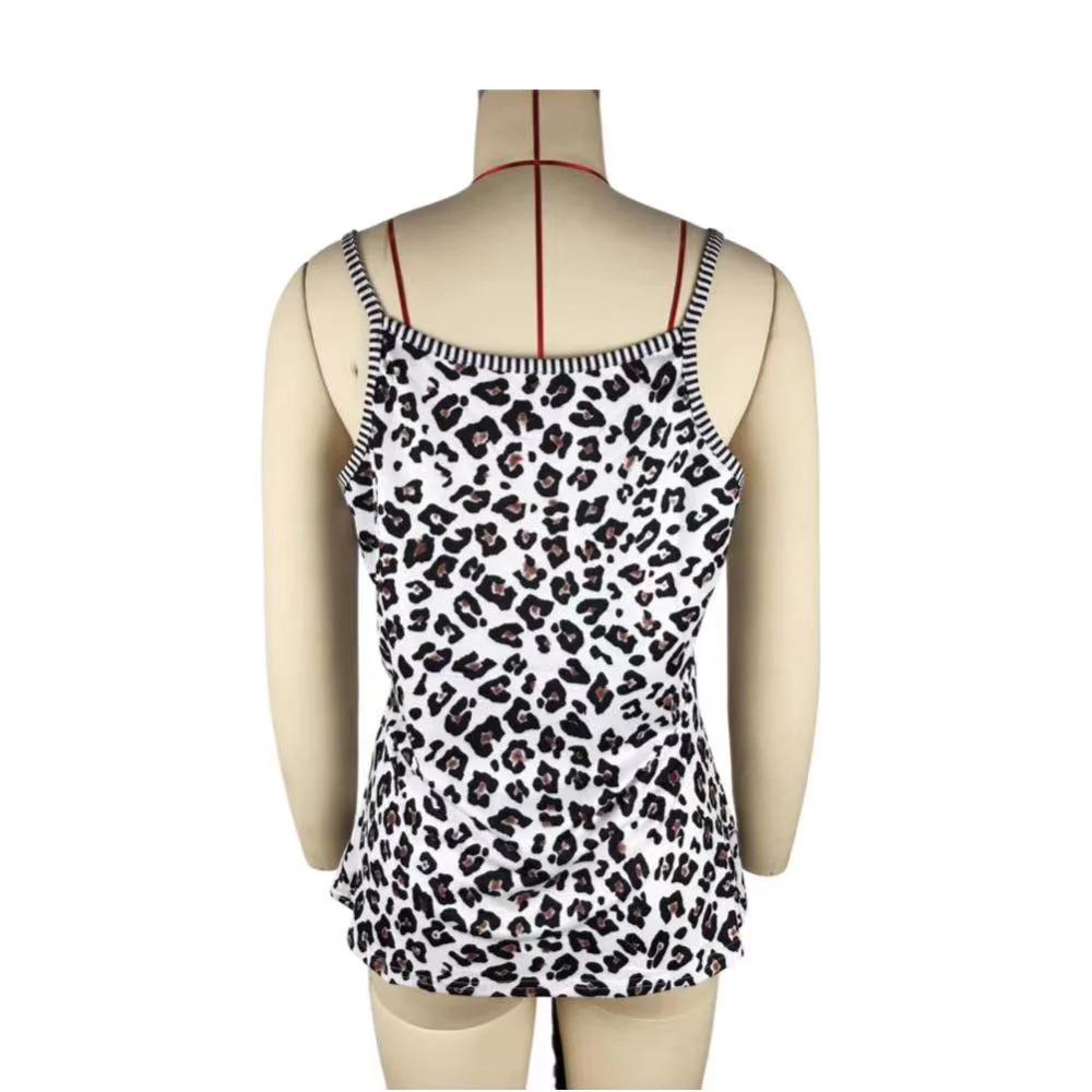 2023 Women Summer Fashion Clothing Casual Loose Sleeveless Suspenders Striped Cheetah Print Cami Top Sexy Tank Top Y2k
