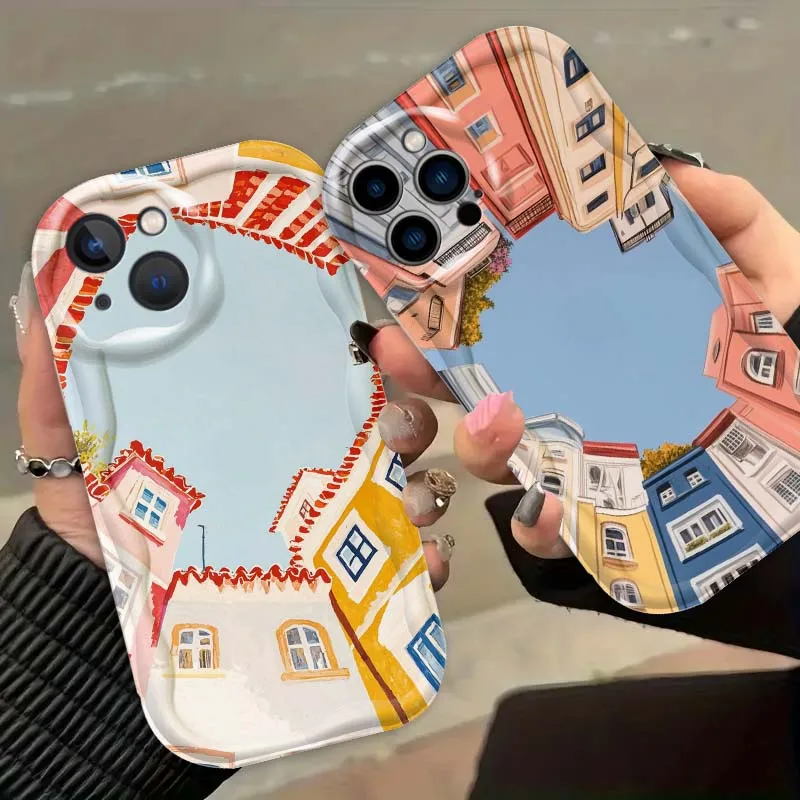 

Inverted View Building Pattern Phone Case For Apple iPhone 17 16 15 14 13 12 Mini Air Pro Max Plus Wave Oil