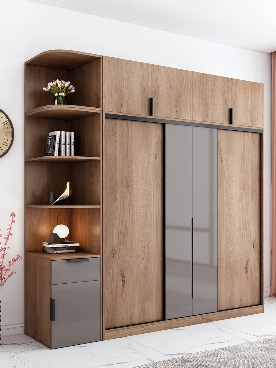 

Modern minimalist sliding door clothing, European large wardrobe, layered partition, household bedroom, sliding door wardrobe